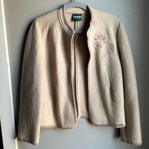 Geiger Wool Blazer with embroidery, Tan, Size 38 US 6.